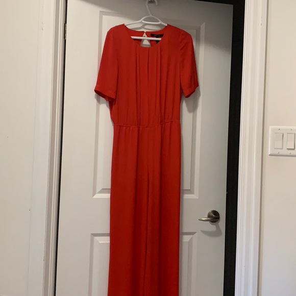BCBG Maxazria Red Jumpsuit (Wide-Leg, Open Back) - Picture 2 of 8